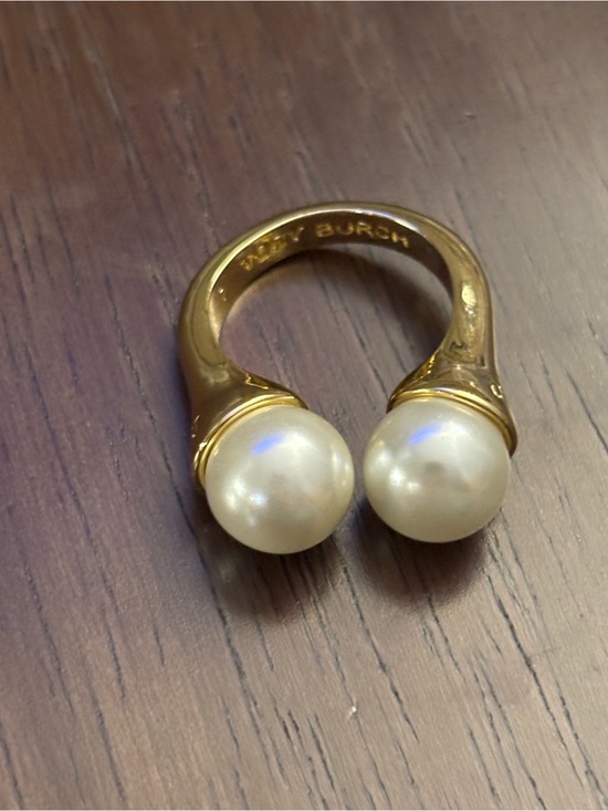 Tory Burch Jewelry - Tory Burch Gold Pearl Open Ring size 7